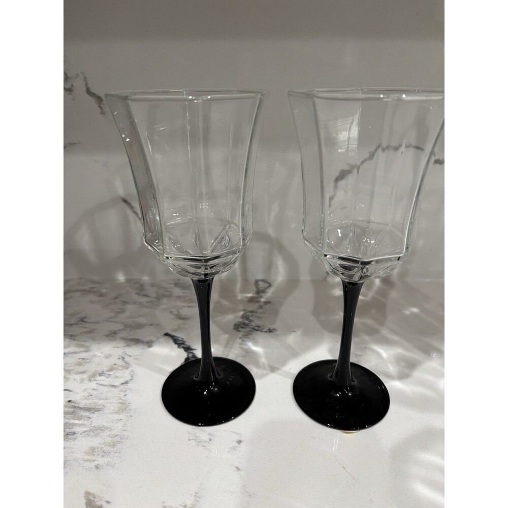 Vintage Gothic Luminarc France Black Stem Octime Wine Glass Water Goblets 8oz